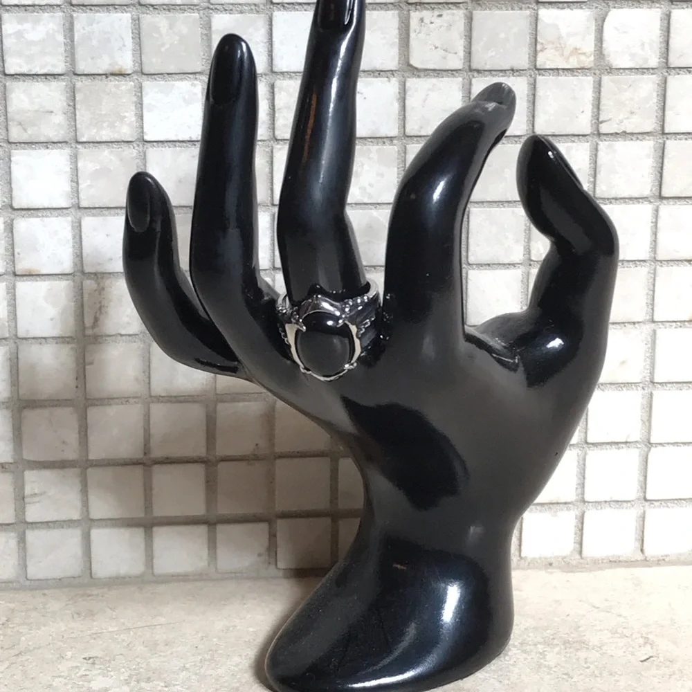 🩵NEW🩵 Stainless Steel with Black Agate Stone Ornate Ring Sz MENS 9
